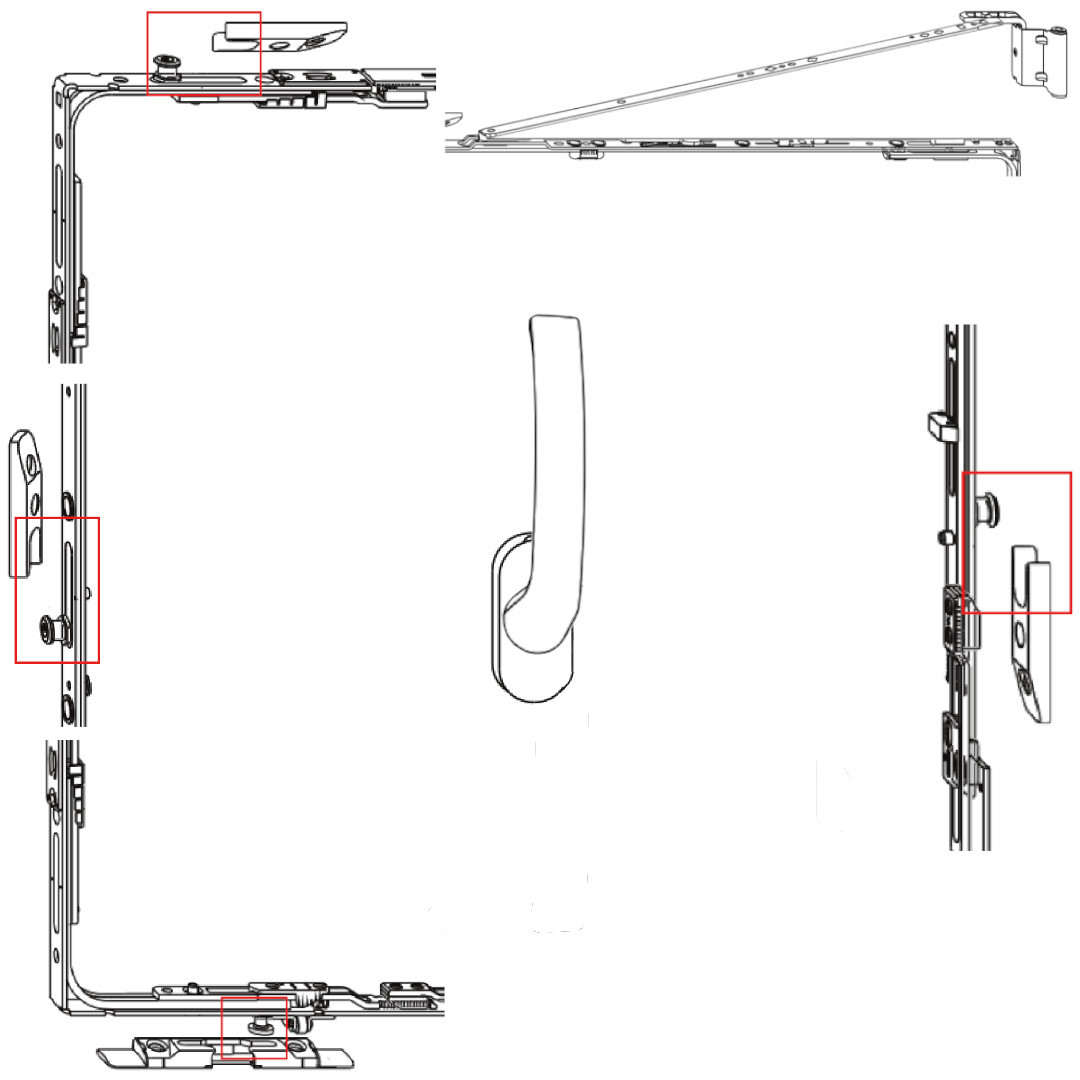 Aufbau eines Dreh-Kipp-Beschlags und sowie Verdeutlichung der Funktion in der Kipp-Stellung.