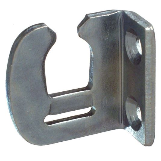 Auf dem Bild ist ein dänischer Rahmenbeschlag für dänische Fenstersicherungen in hell verzinkt zu sehen.