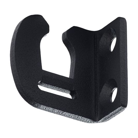 Auf dem Bild ist ein dänischer Rahmenbeschlag für dänische Fenstersicherungen in schwarz pulverbeschichtet zu sehen.