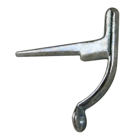 Auf dem Bild ist ein dänischer Stützhaken für Sturmhaken in hell verzinkt zu sehen.
