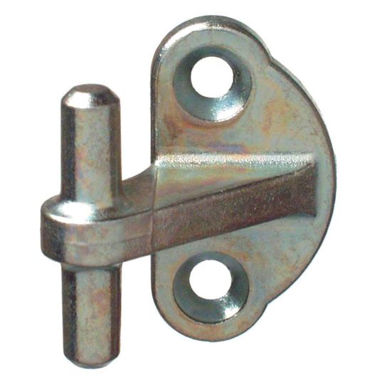 Auf dem Bild ist ein dänischer Stützhaken für Sturmhaken in hell verzinkt zu sehen. Dieser ist aufschraubbar.